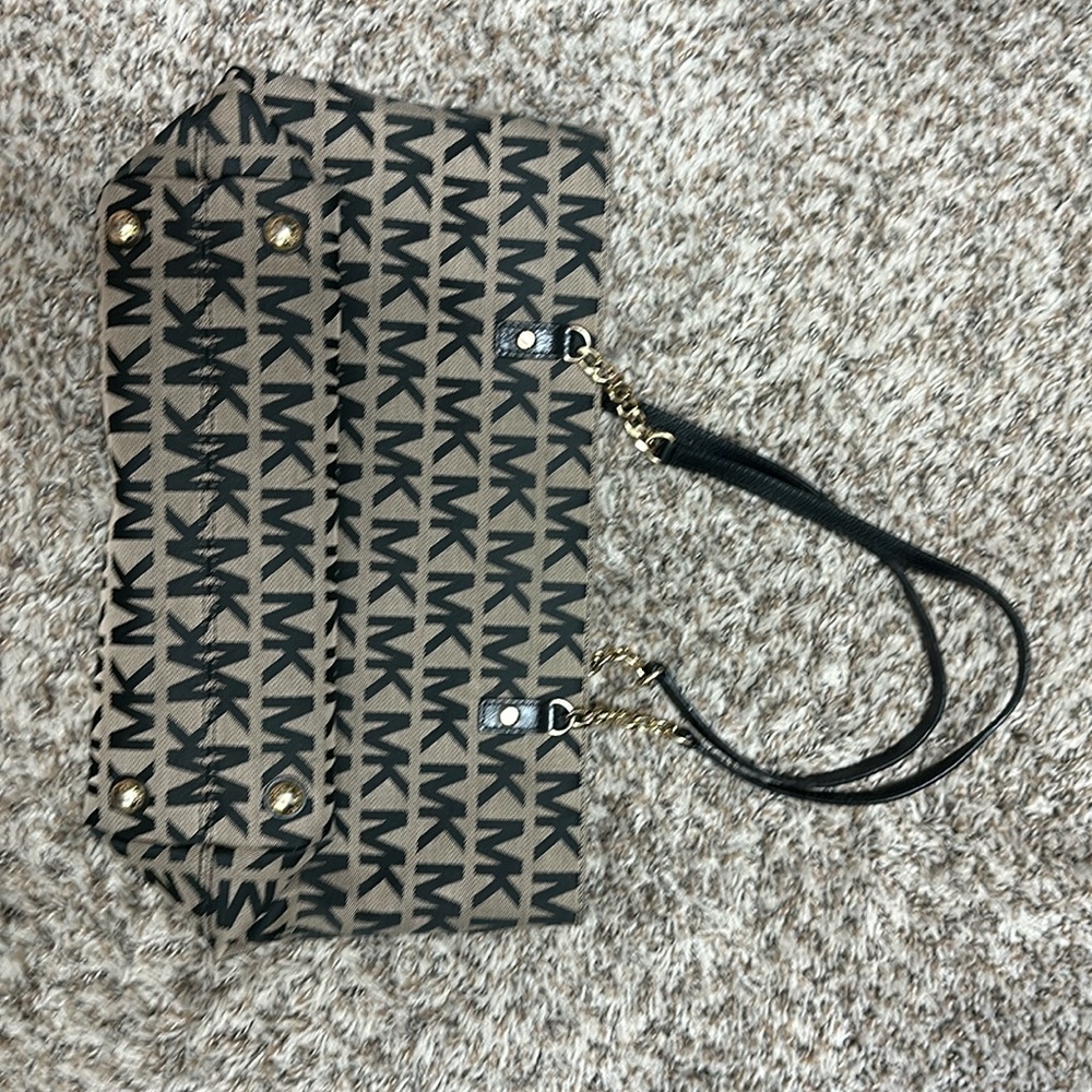 Authentic Michael Michael Kors hand bag, black, grey, and gold
